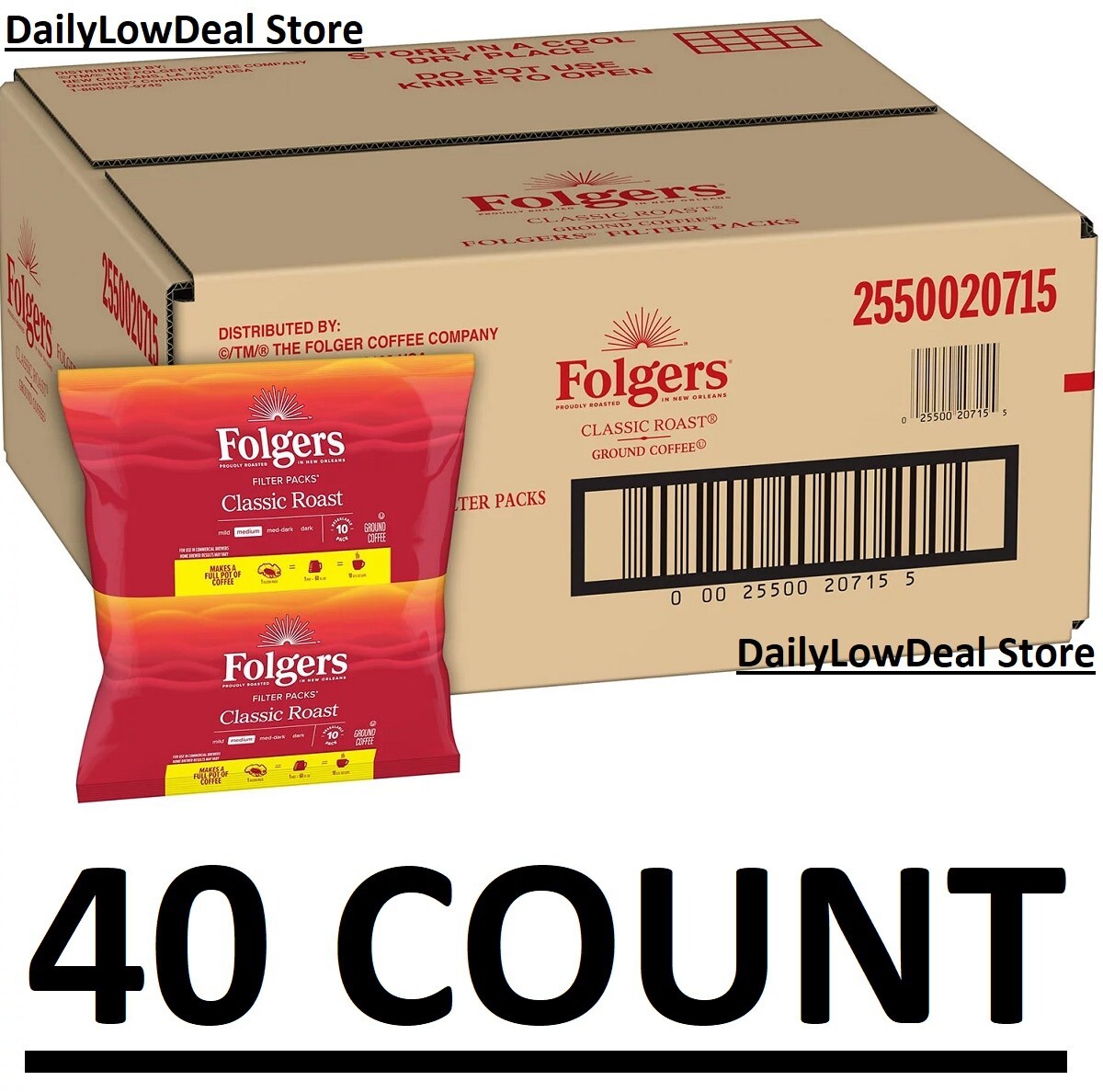 Folgers Classic Roast Ground Coffee, Filter Packs (0.9 oz., 40 ct.) FAST*SHIP