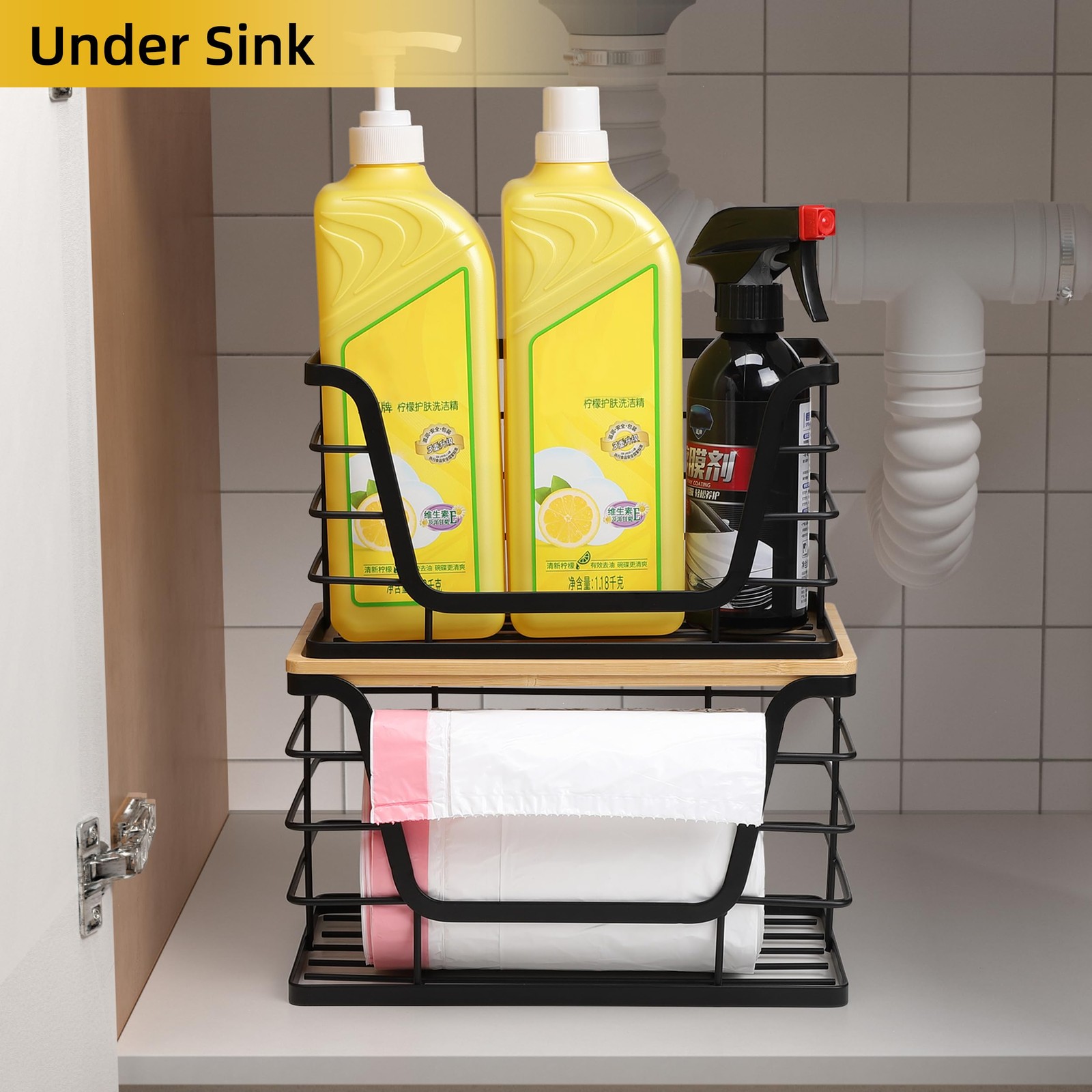 ALOCEO 2 Pack Storage Stackable 2-Pack - Medium&Small, 2-pack - L&s Black