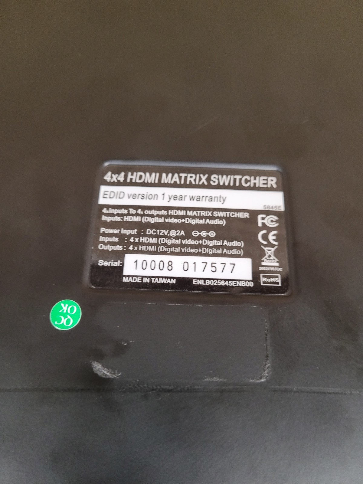 4X4 HDMI MATRIX SWITCHER NO RACK EARS (TESTED)