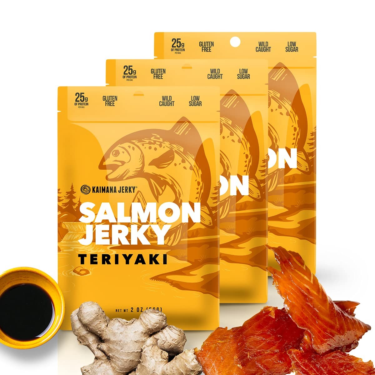 Kaimana Jerky Wild Caught Salmon Teriyaki Jerky  Organic Sweet & Savory Dried...