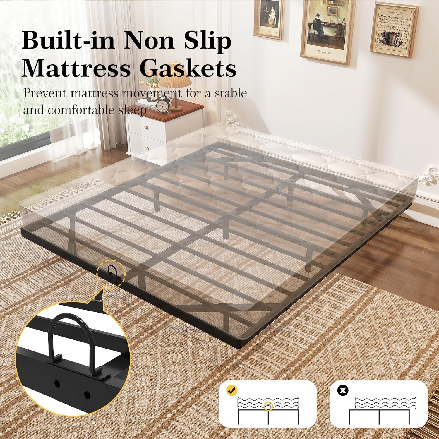 Floating Bed Frame Queen Size Queen Bed Frame with Smart LED Lights