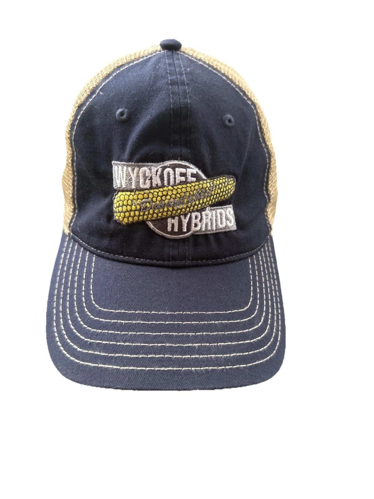 WYCKOFF Dependable Hybrids Ear of corn Navy Blue Tan Mesh Hat Cap Snapback OTTO