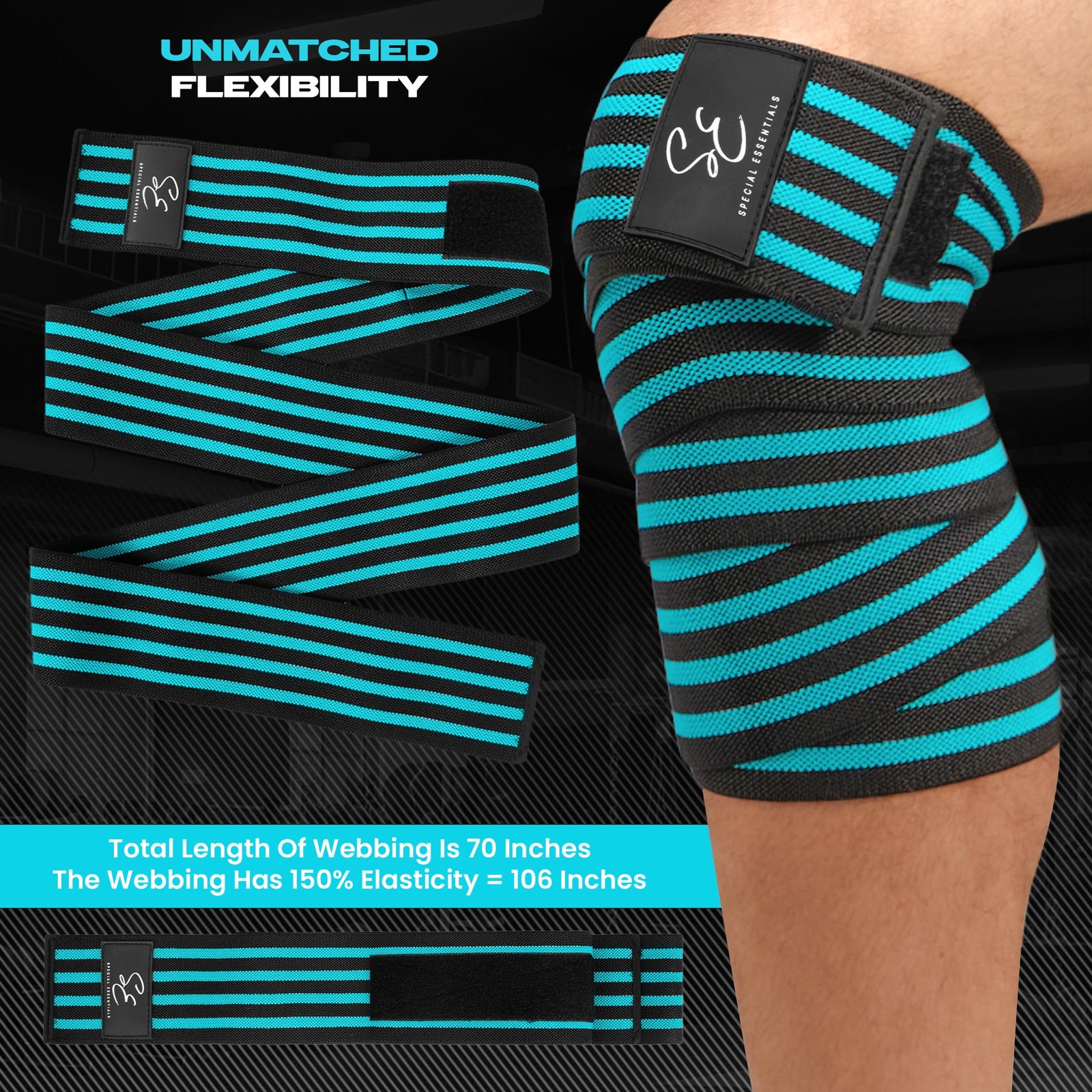Knee Wraps for Weightlifting with Strap (2 Pack) - 72 Inches Flexible Support...