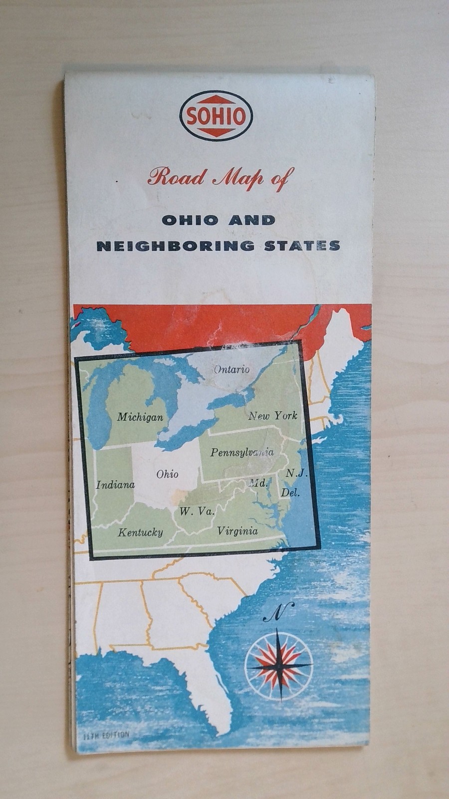 Vintage SOHIO Road Map Ohio & Neighboring States Rand McNally USA Travel Guide