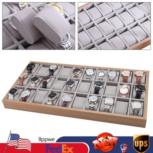 30 Grids Watch Display Case Tray W/Pillow Storage Organizer Jewelry Display Case