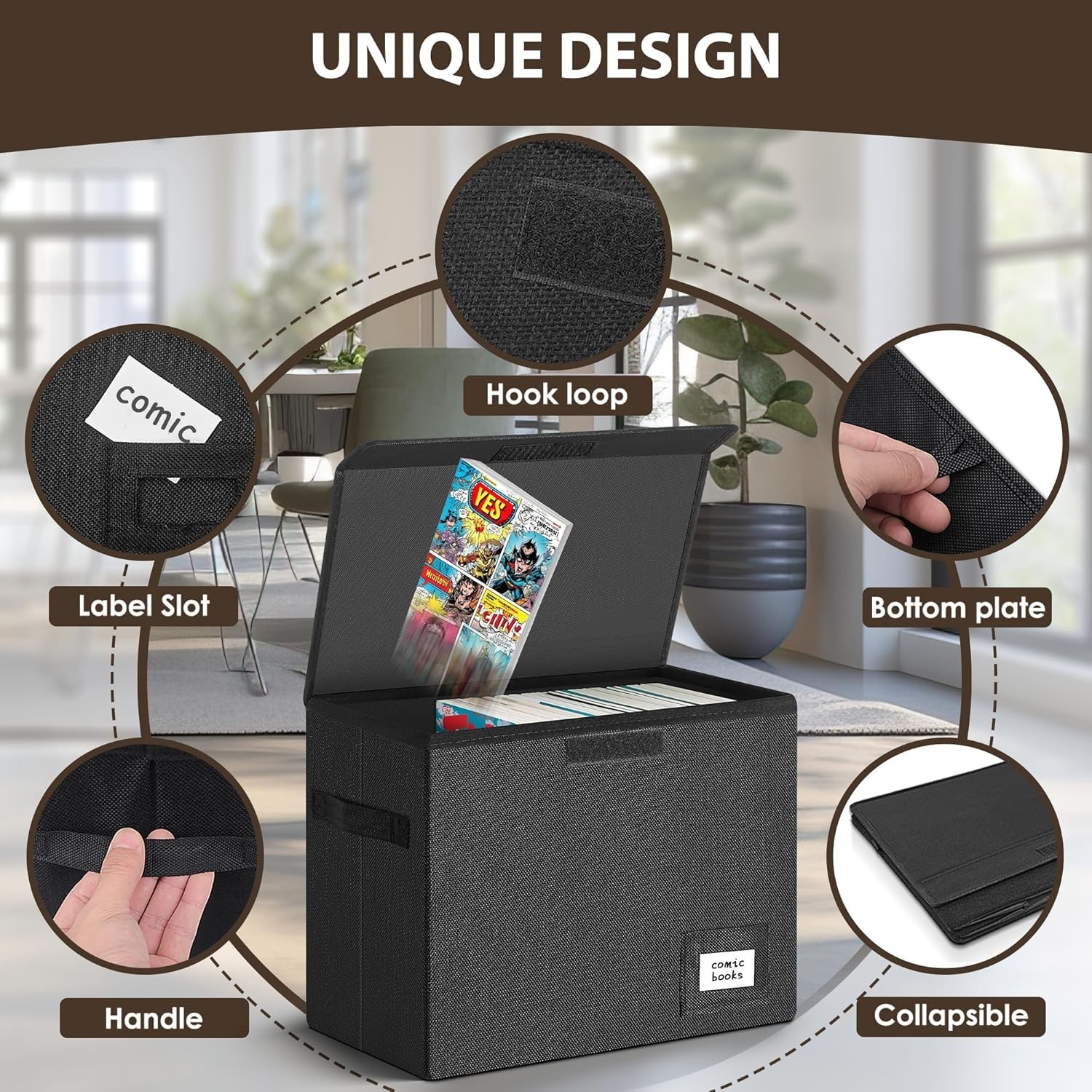 Comic Book Storage Box Collapsible Stackable Moistureproof Comic Case with Lid