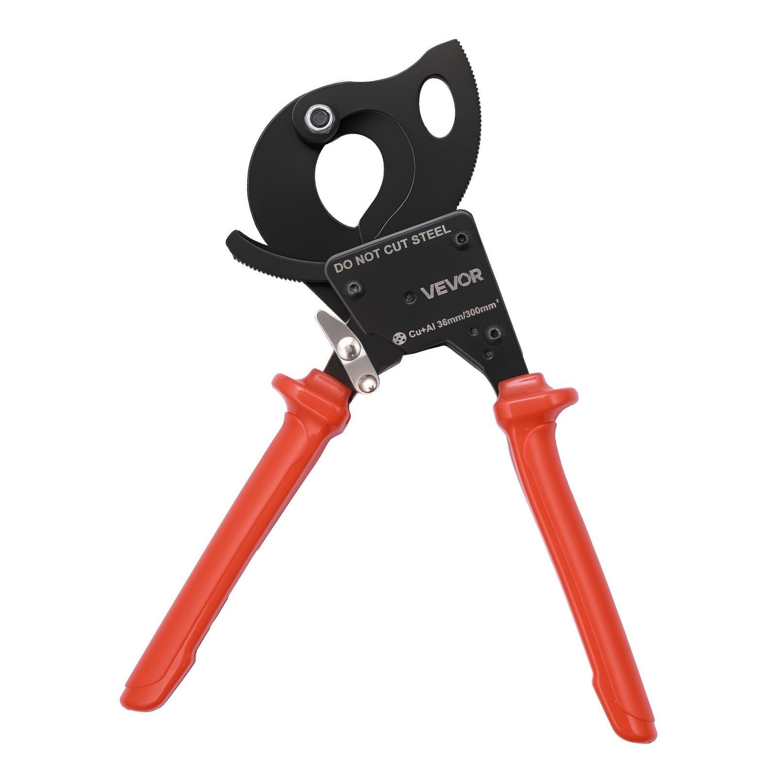 Spring Steel Ratcheting Cable Cutter with PVC Handles & Quick-Release Button