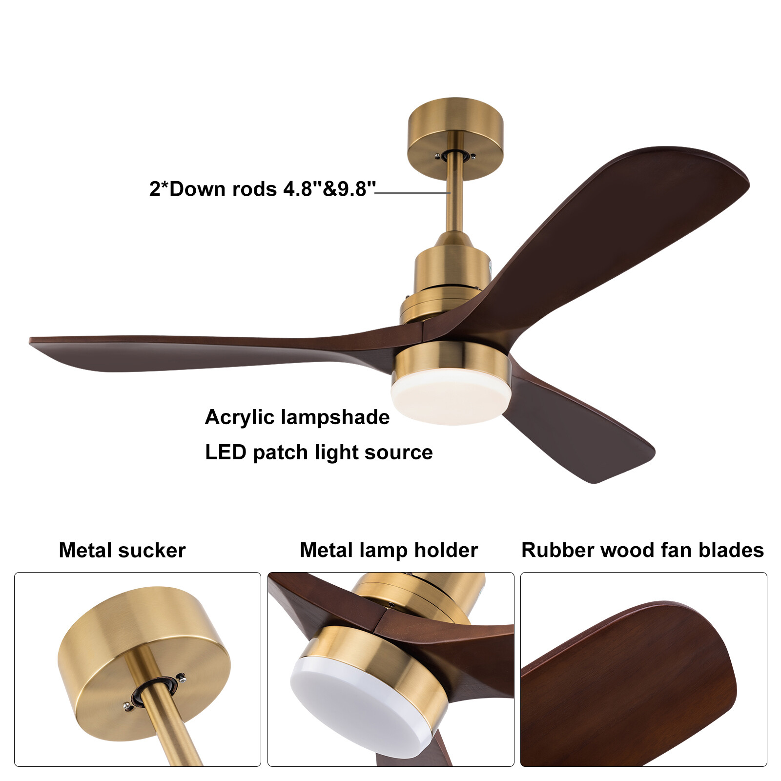48 Inch 3 Colors LED Ceiling Fan Light w/ Remote Control Fan Light Timer 40W