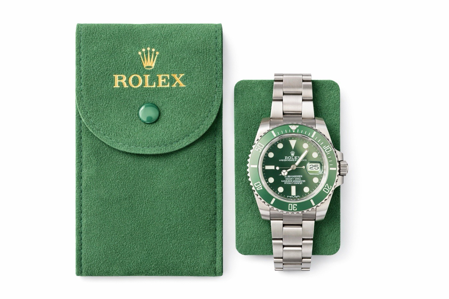 ROLEX GREEN SOFT VELVET TRAVEL POUCH - 1PC - SERVICE POUCH With INSERT HULK