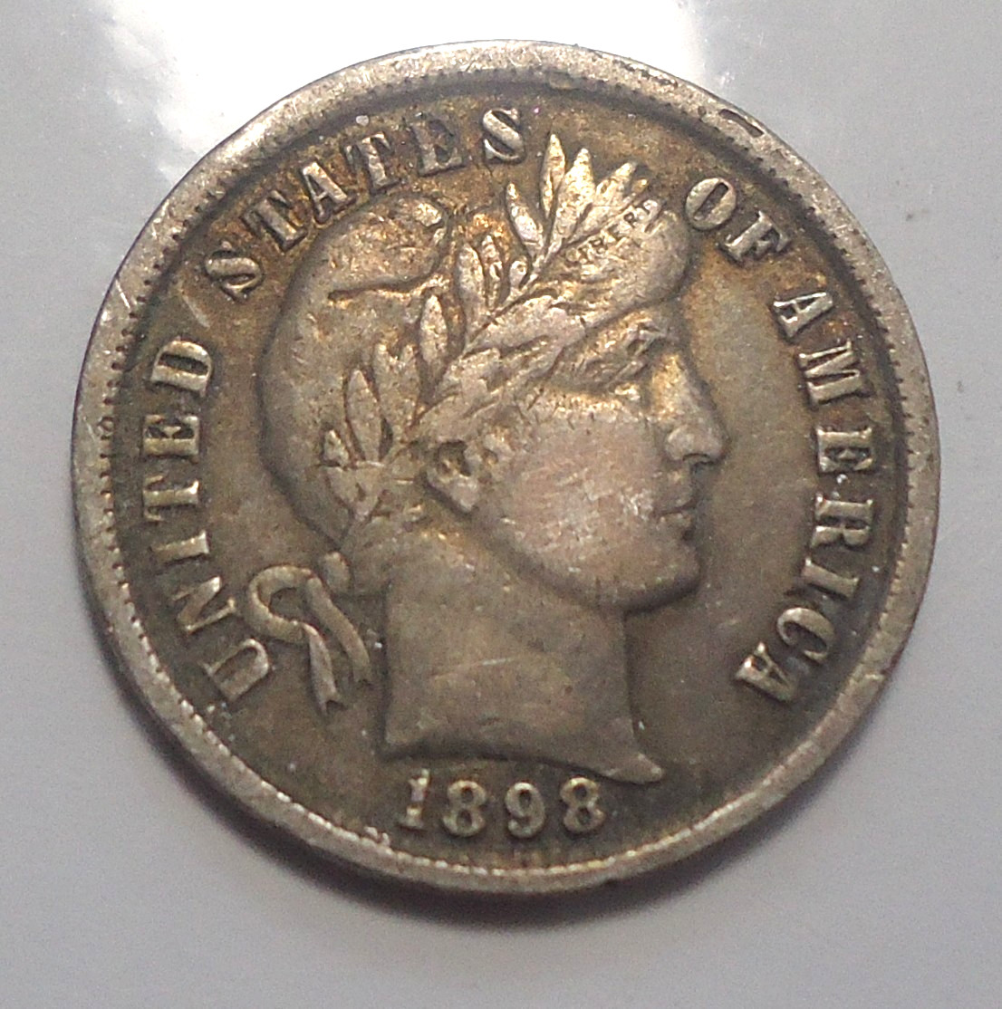 Nearly Extremely Fine XF Toned 1898 Silver 10C barber dime FREE SHIPPING!