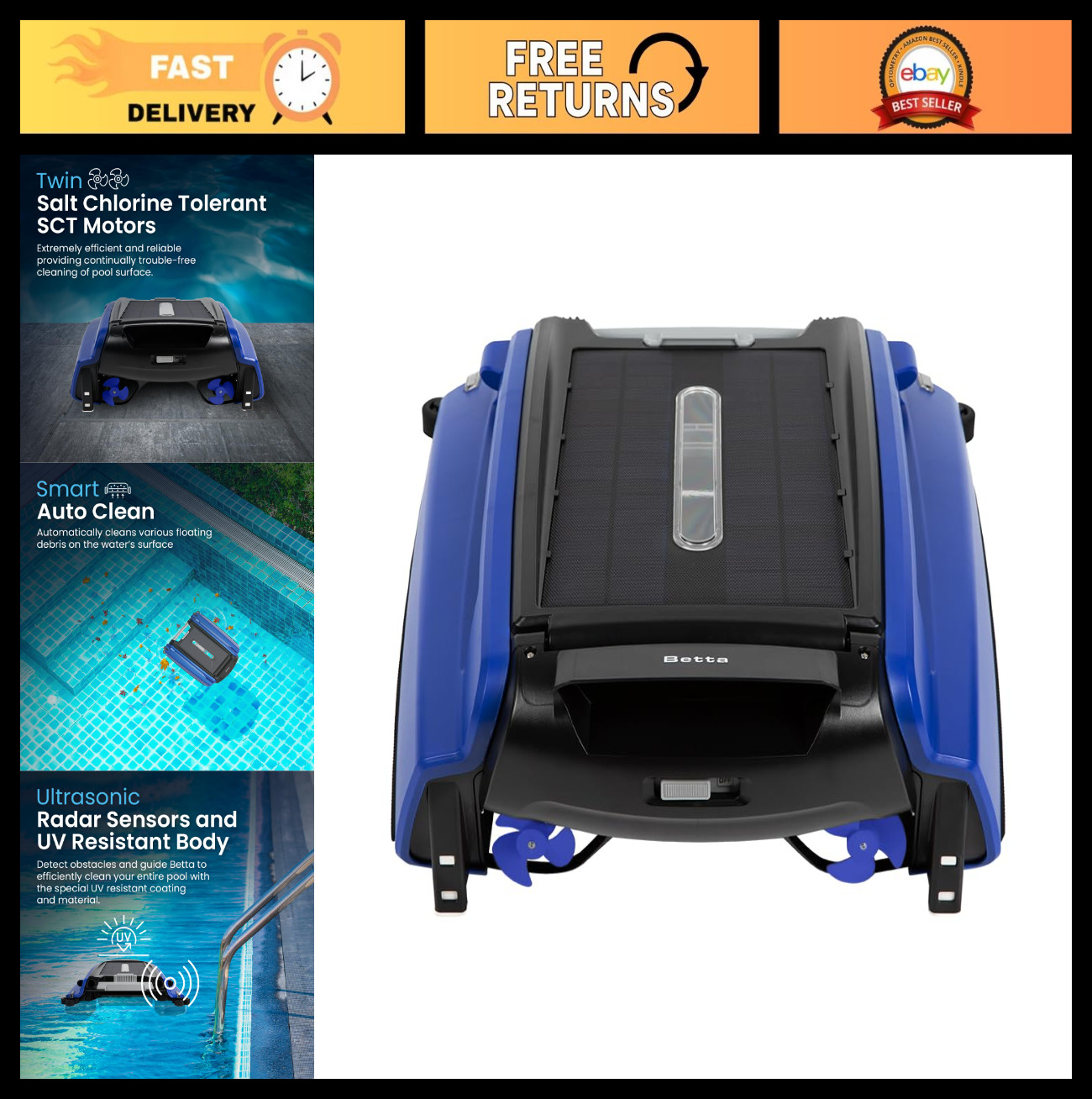 Solar Powered Automatic Robotic Pool Skimmer Cleaner - 24/7 Battery Operated, Tw