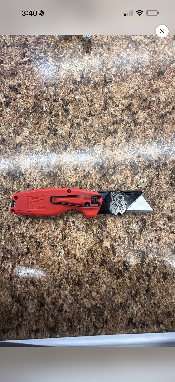 Milwaukee 48-22-1500 FASTBACK  Folding Utility Knife with grim reaper etching