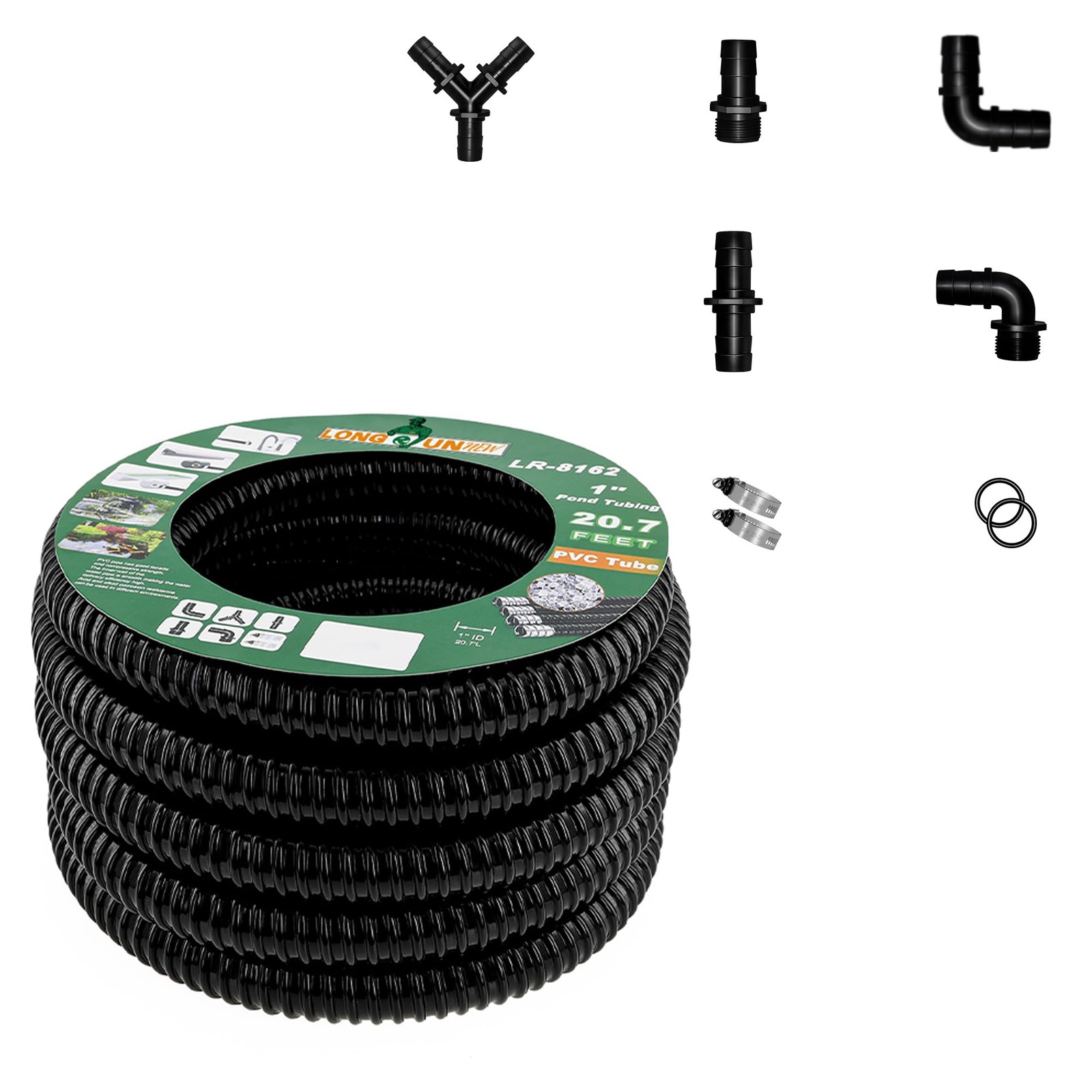 LONGRUNNEW 1 Inch Tubing Corrugated Pond Hose 1 INCH ID - 20.6 FT, Black