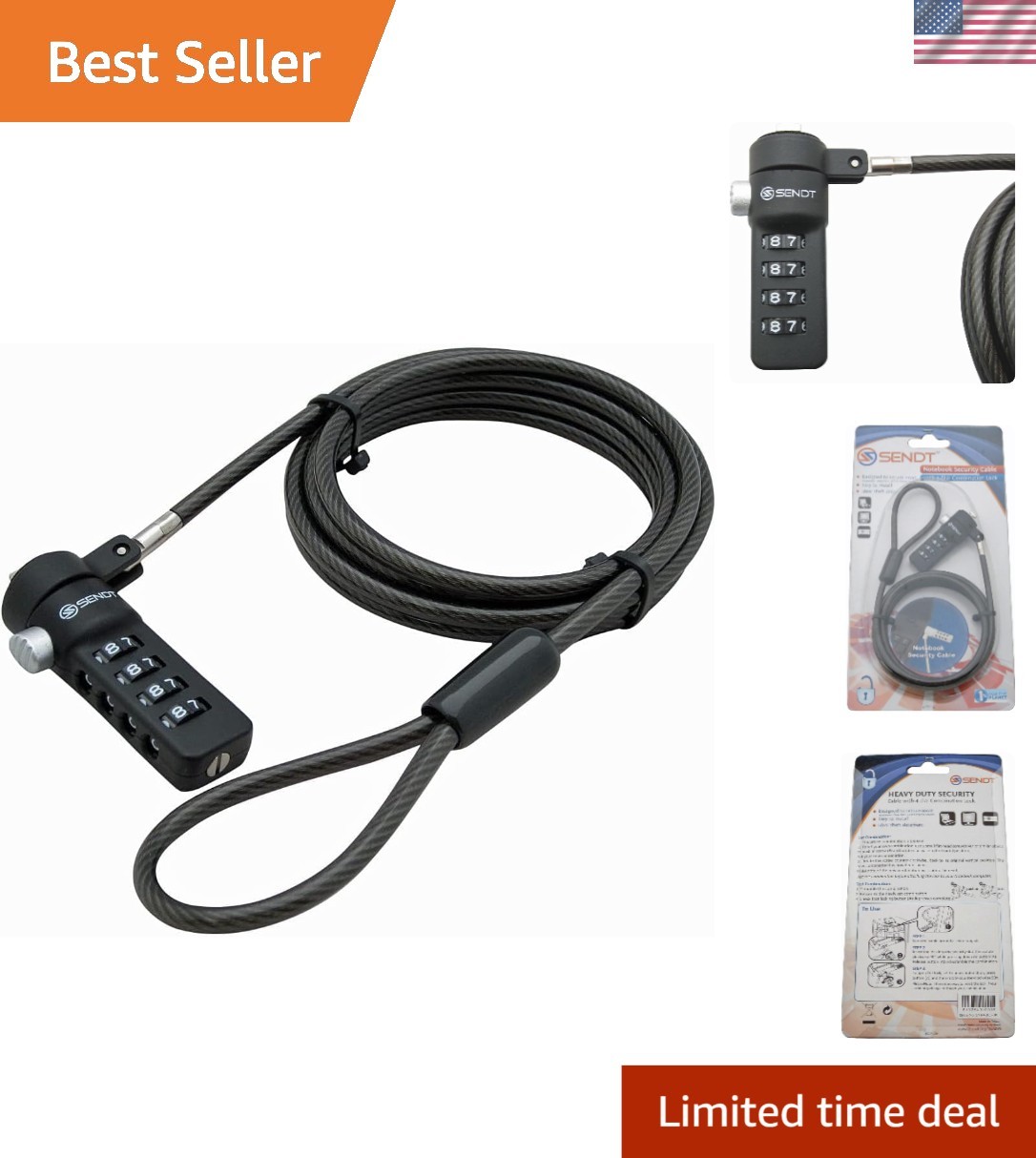 6 ft Black Combination Lock Cable for Kensington Devices - Superior Design