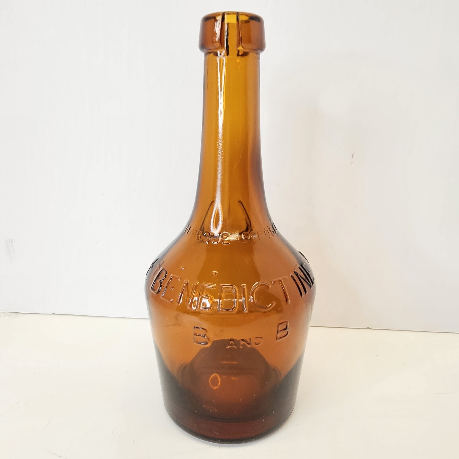 Vintage Benedictine Amber Brown Bottle, B & B Bell Shaped Bottom