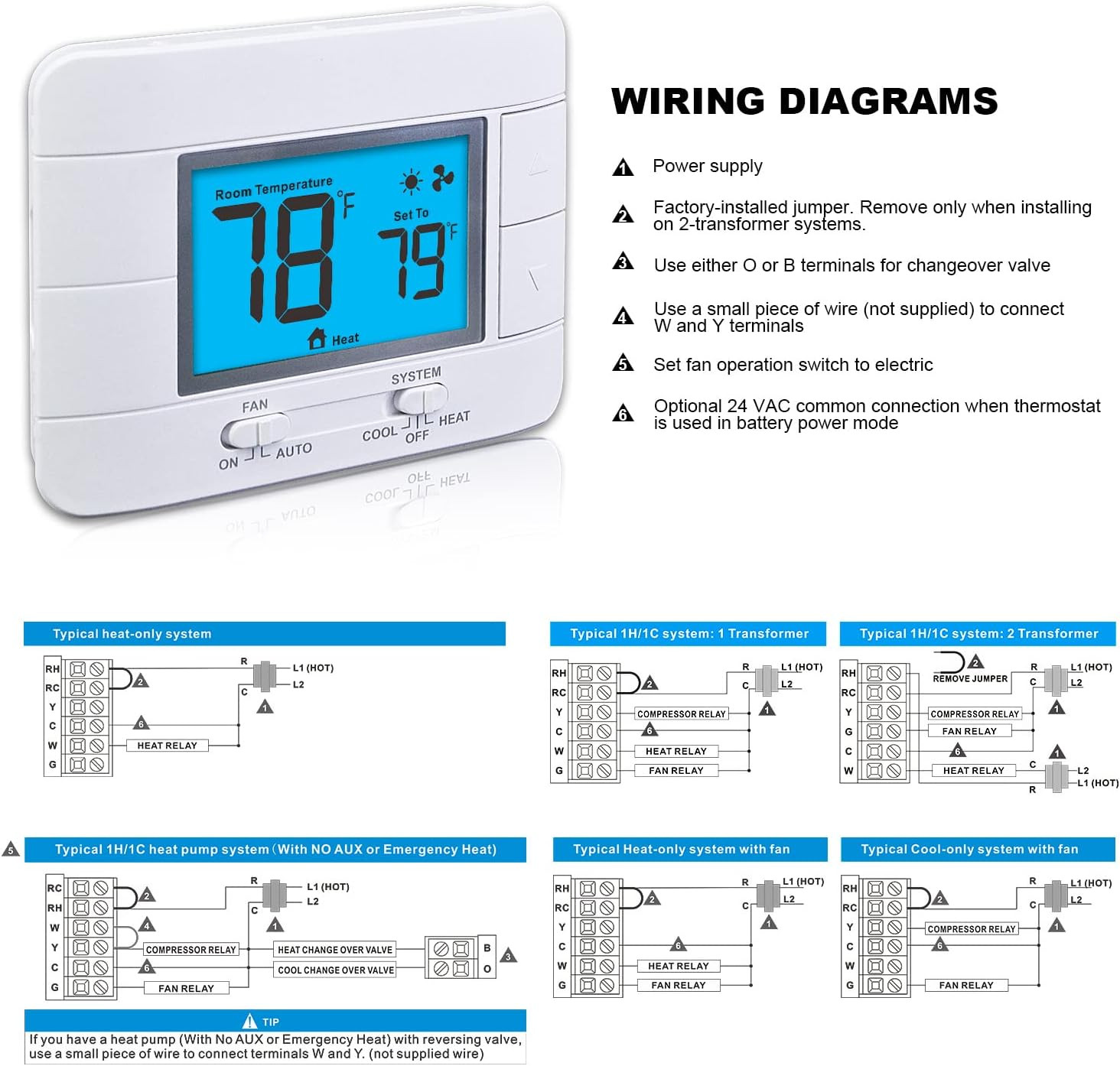 Non Programmable Thermostat for Home 1 Heat/ 1 Cool Single-Stage System, Tempera