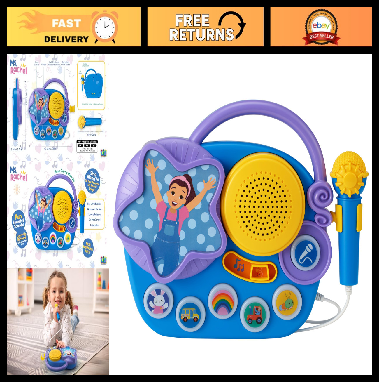 Karaoke Microphone Boombox for Kids - Toddler Toys, Built-in Music, Great Gift!