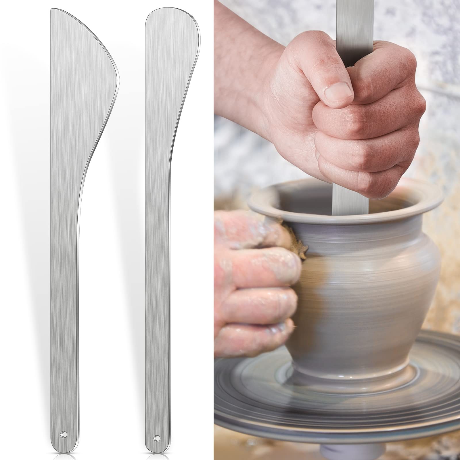 Stainless Steel Pottery Tools Clay Tools 2 Pieces Modeling Sculpture Tools Mo...