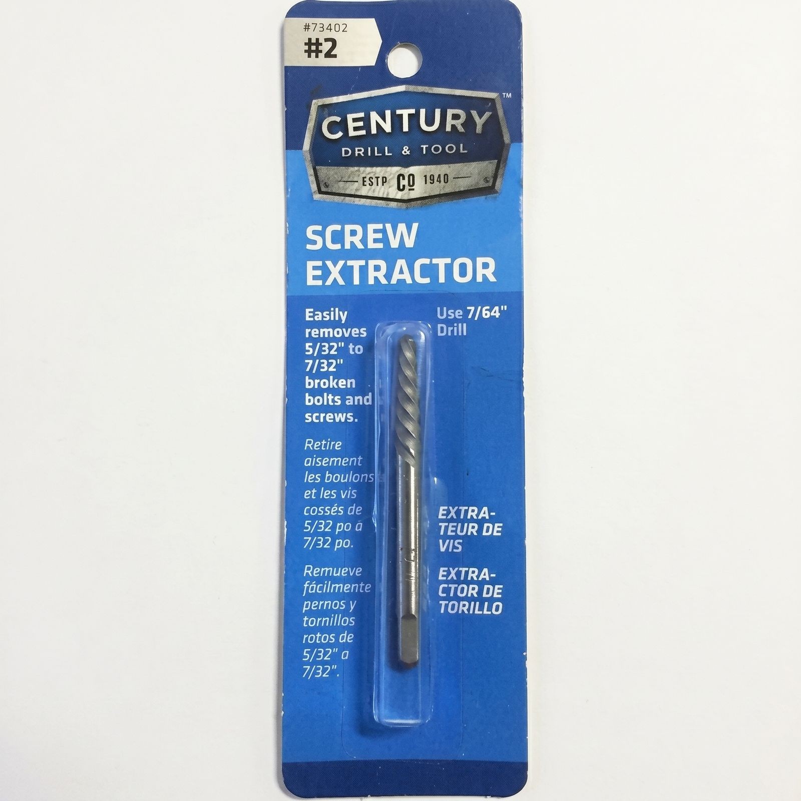 Century Drill & Tool 73402 Spiral Flute Screw Extractor, (5/32" - 7/32") #2
