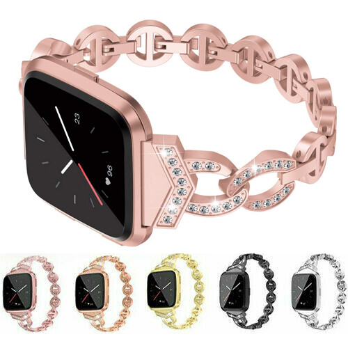 For Fitbit Versa 3 /Sense Bling Diamond Watch Band Classic Stainless Steel Strap