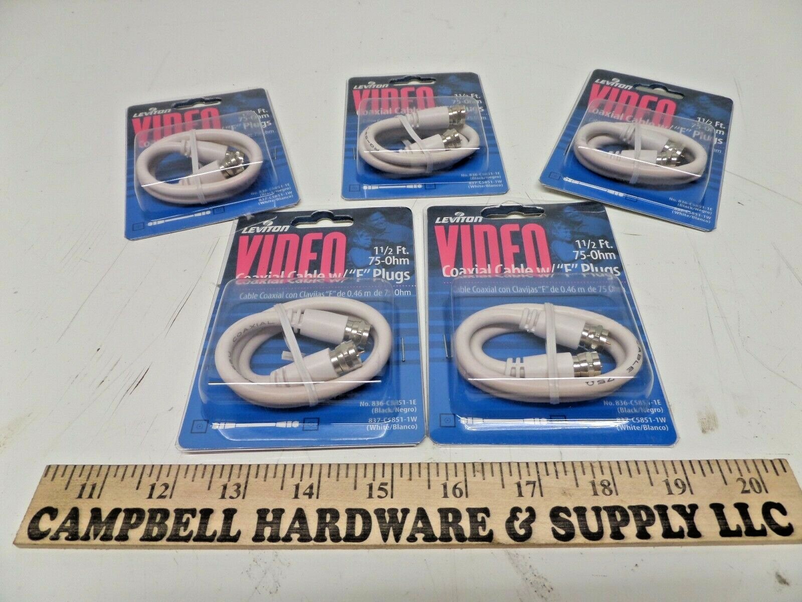 Video Coaxial Connector Cable with F Plugs Leviton White (Lot of 5)