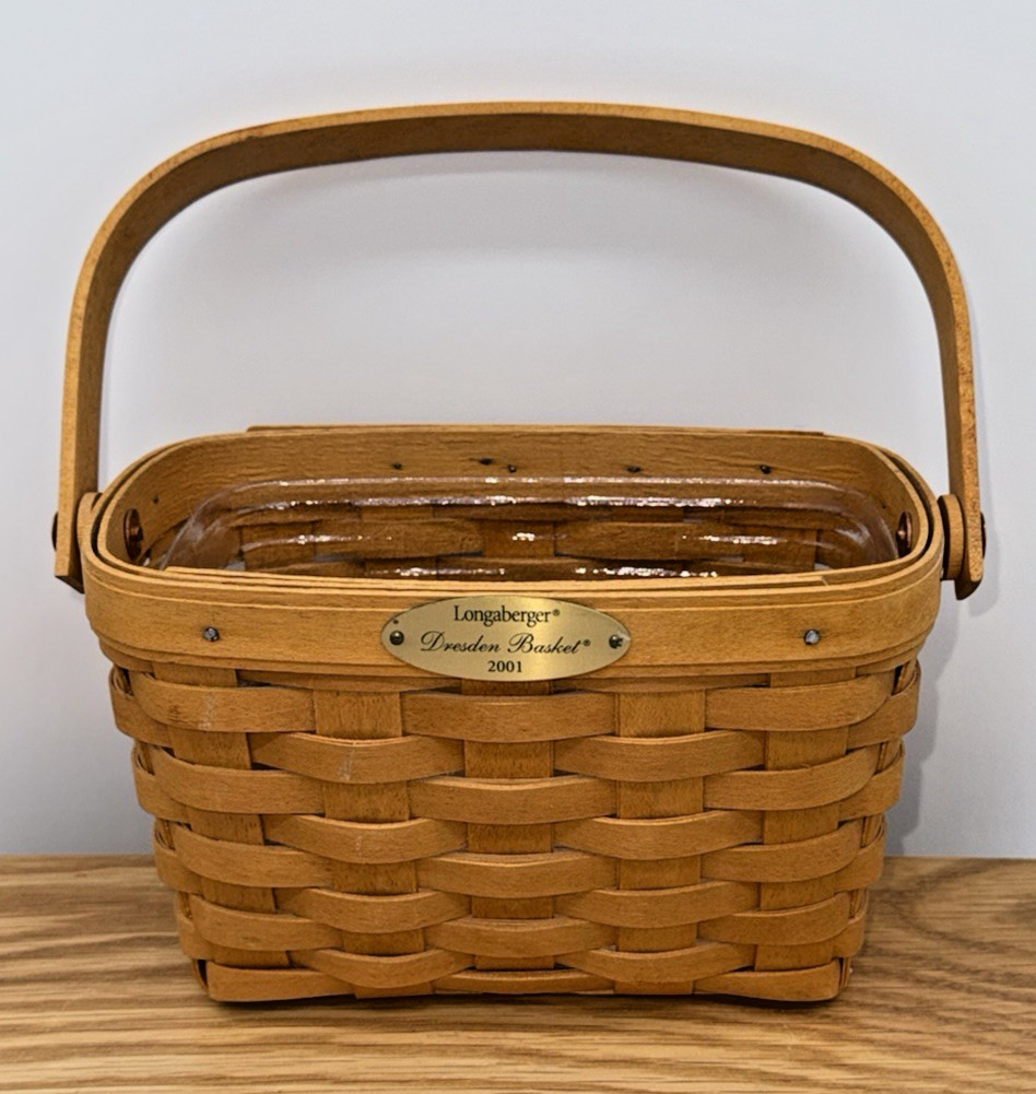 Longaberger 2001 Dresden Basket – Swivel Handle – With Protector – Handwoven USA