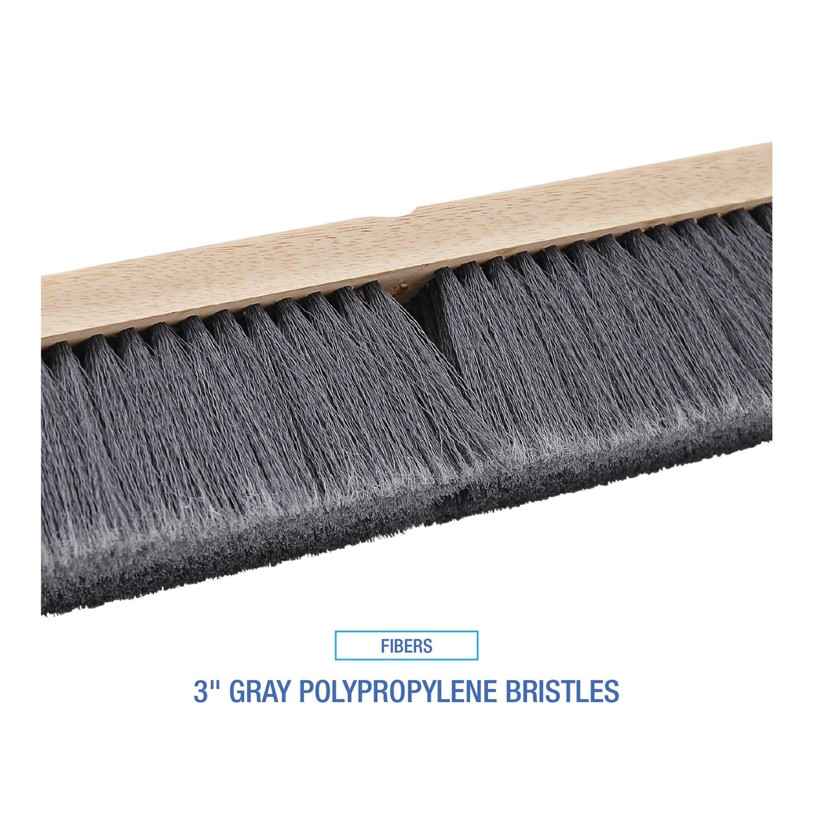 36" Floor Brush Head - 3" Flagged Polypropylene Bristles, Gray