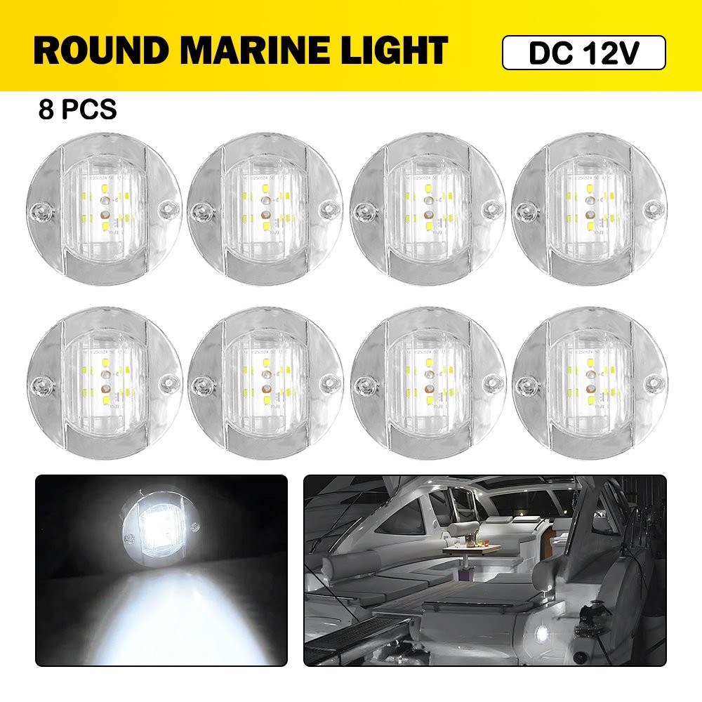8X Round Marine Boat LED Navigation Light White Stern Deck Cabin Waterproof 12V