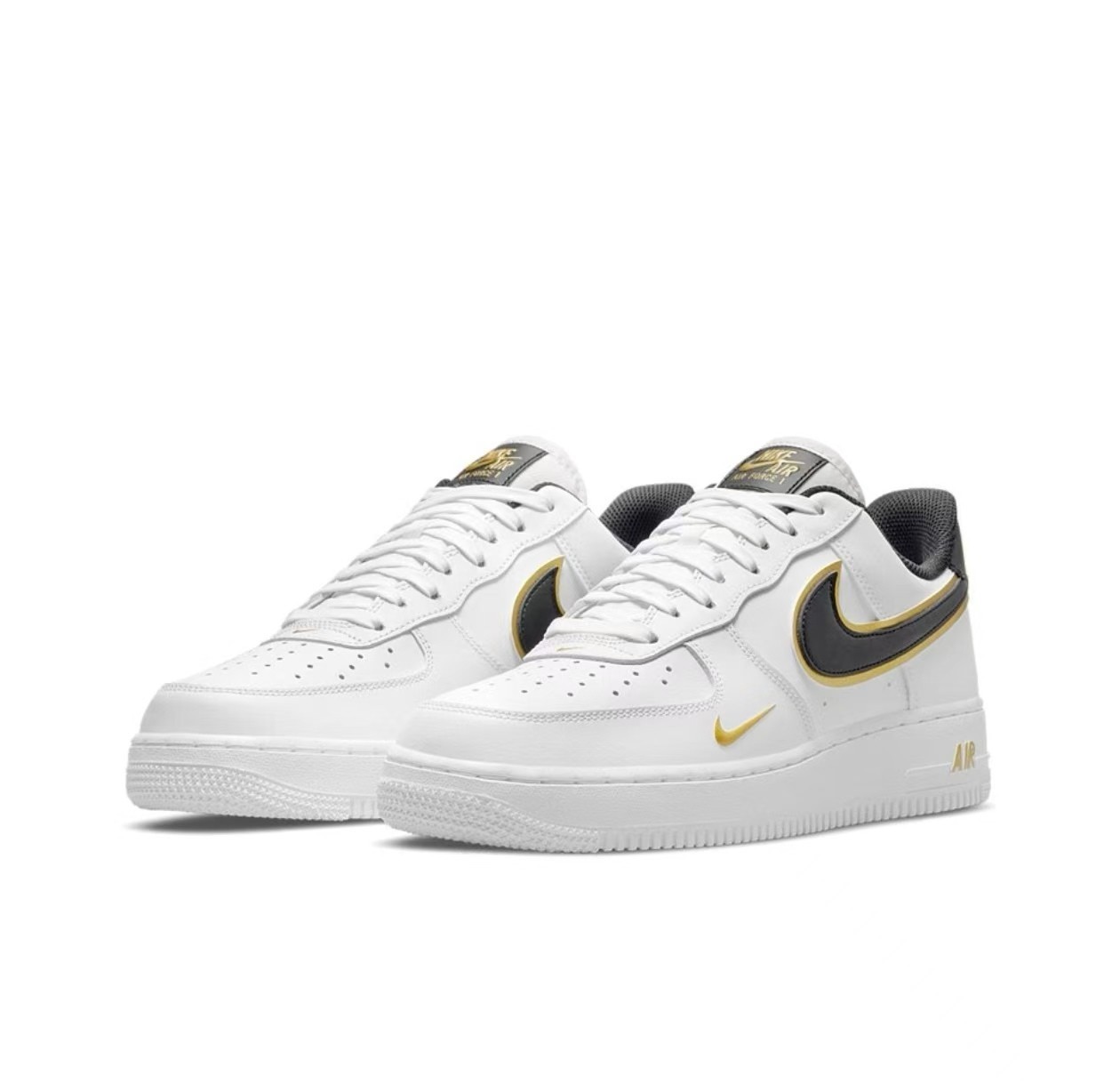 Nike Air Force 1 Low White Black Gold Trim Leather Sneakers Unisex