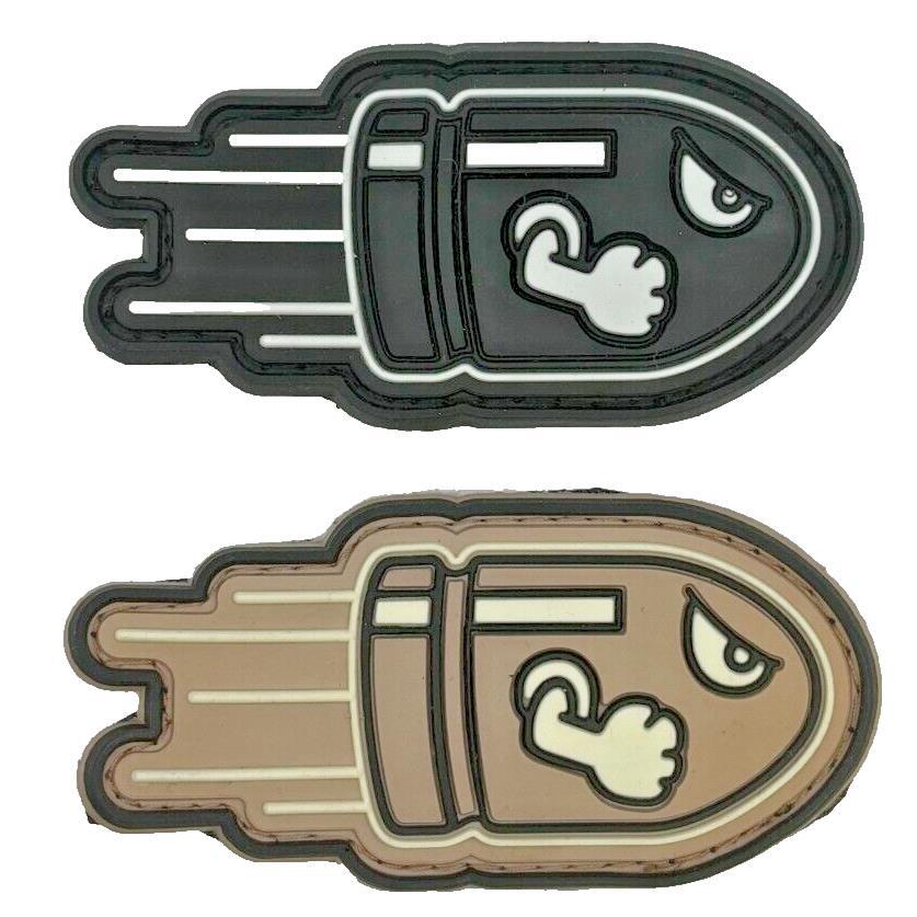 Black and Tan Angry Flying Bullet Tactical Patch 2 PC 3D PVC Rubber 3.0 X 1.5