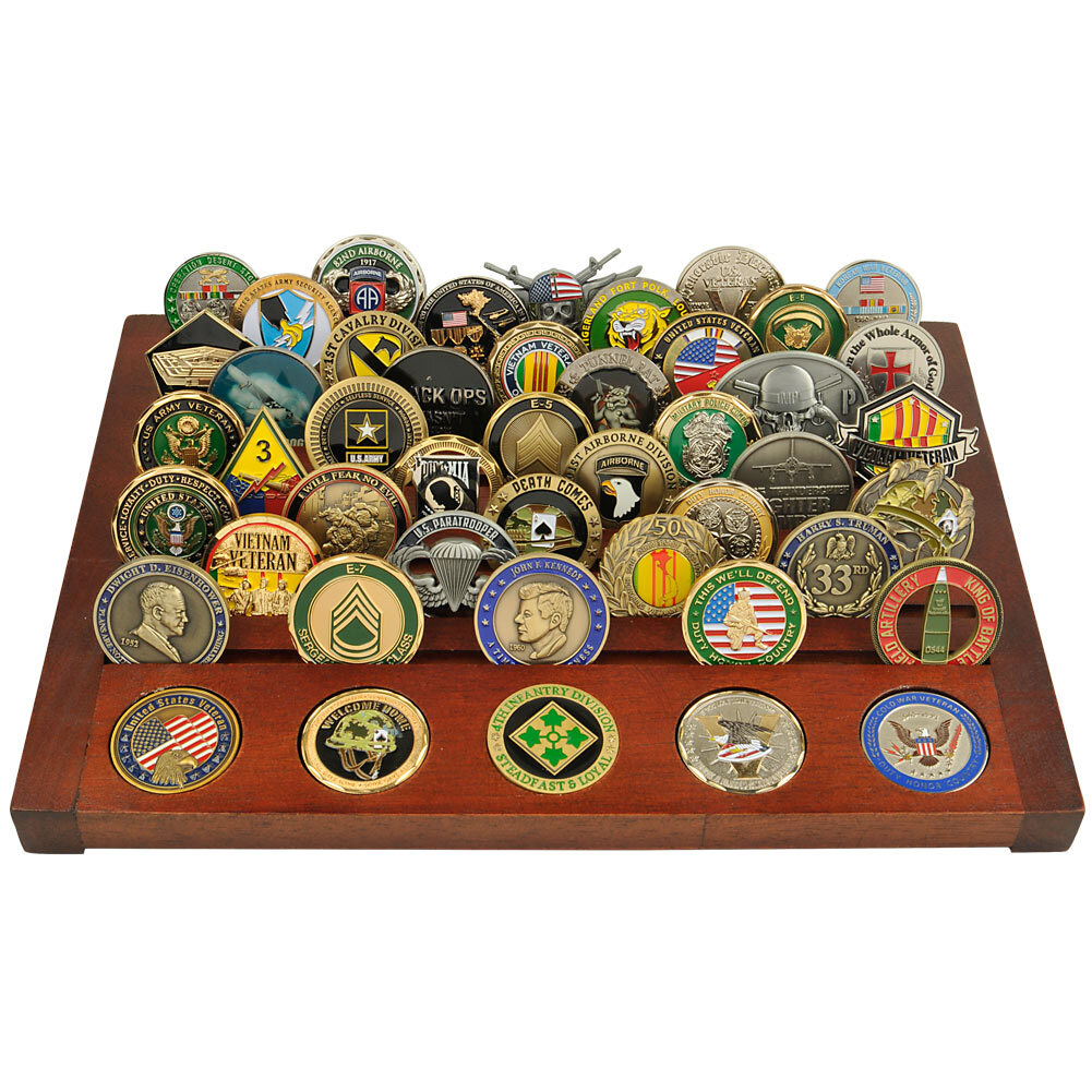 68 Count Wood Challenge Coin Display Desktop