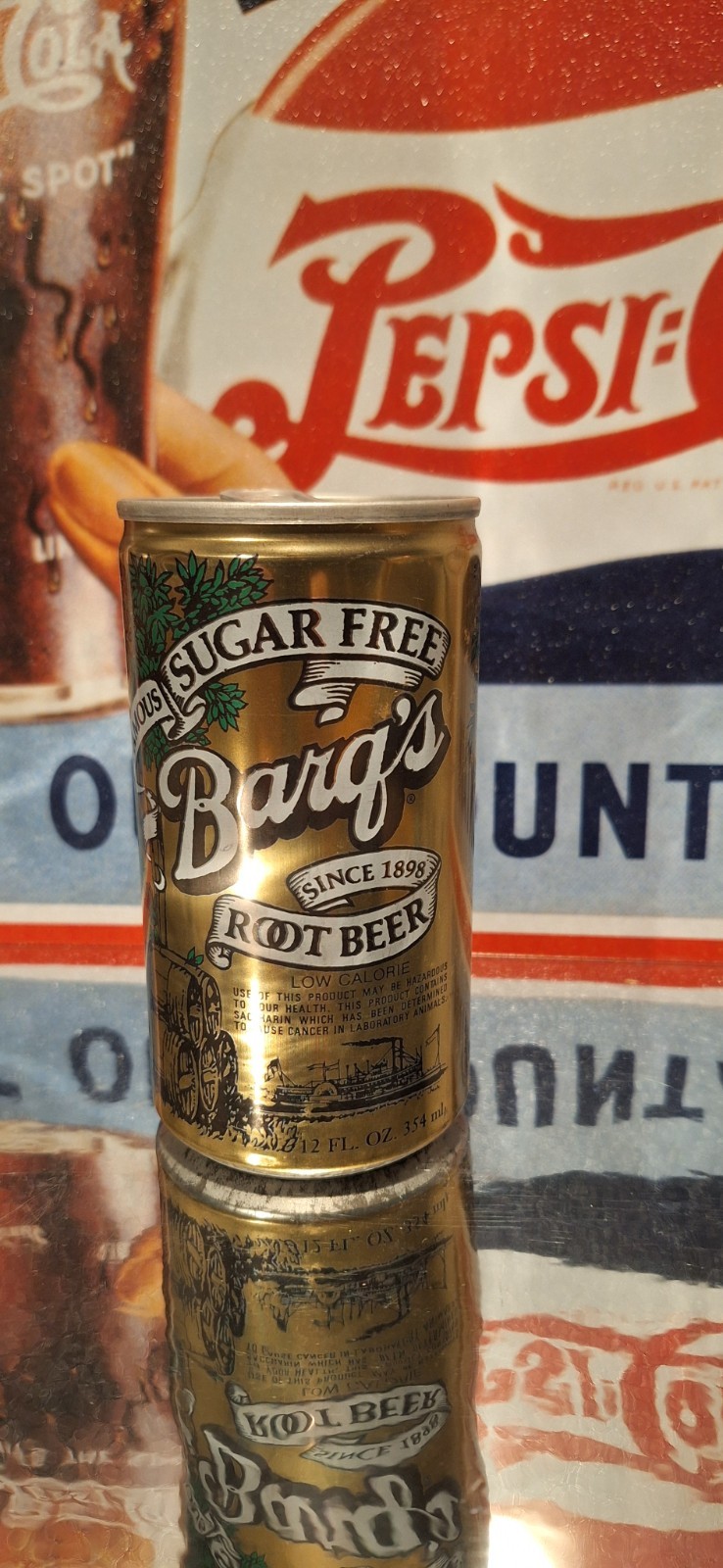 🍺 Bargs Sugar Free Root Beer Cola Soda Pop Can Prop Empty 70's 80's