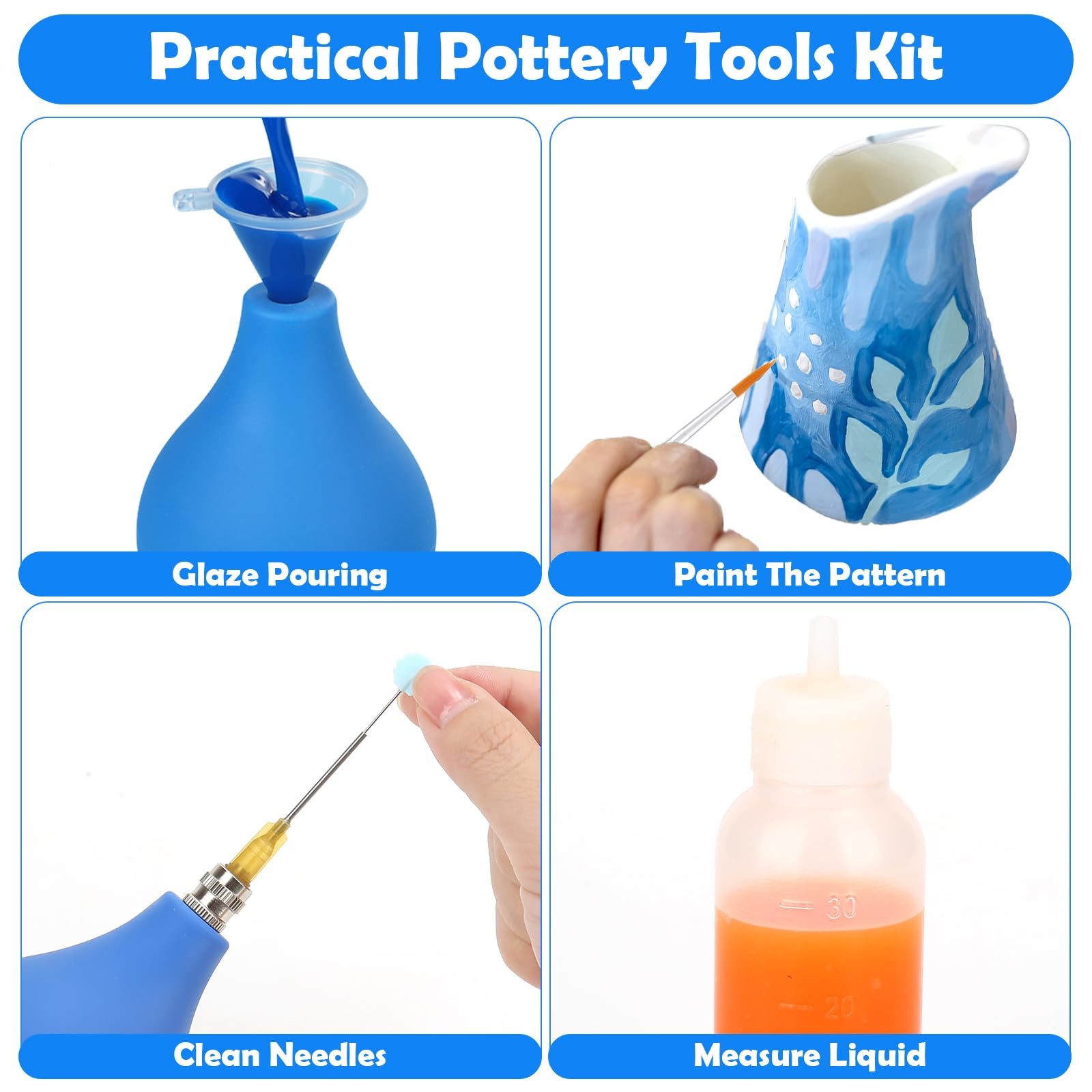 98 PCS Pottery Tools Supplies Precision Tip Applicator, Clay Slip Blue