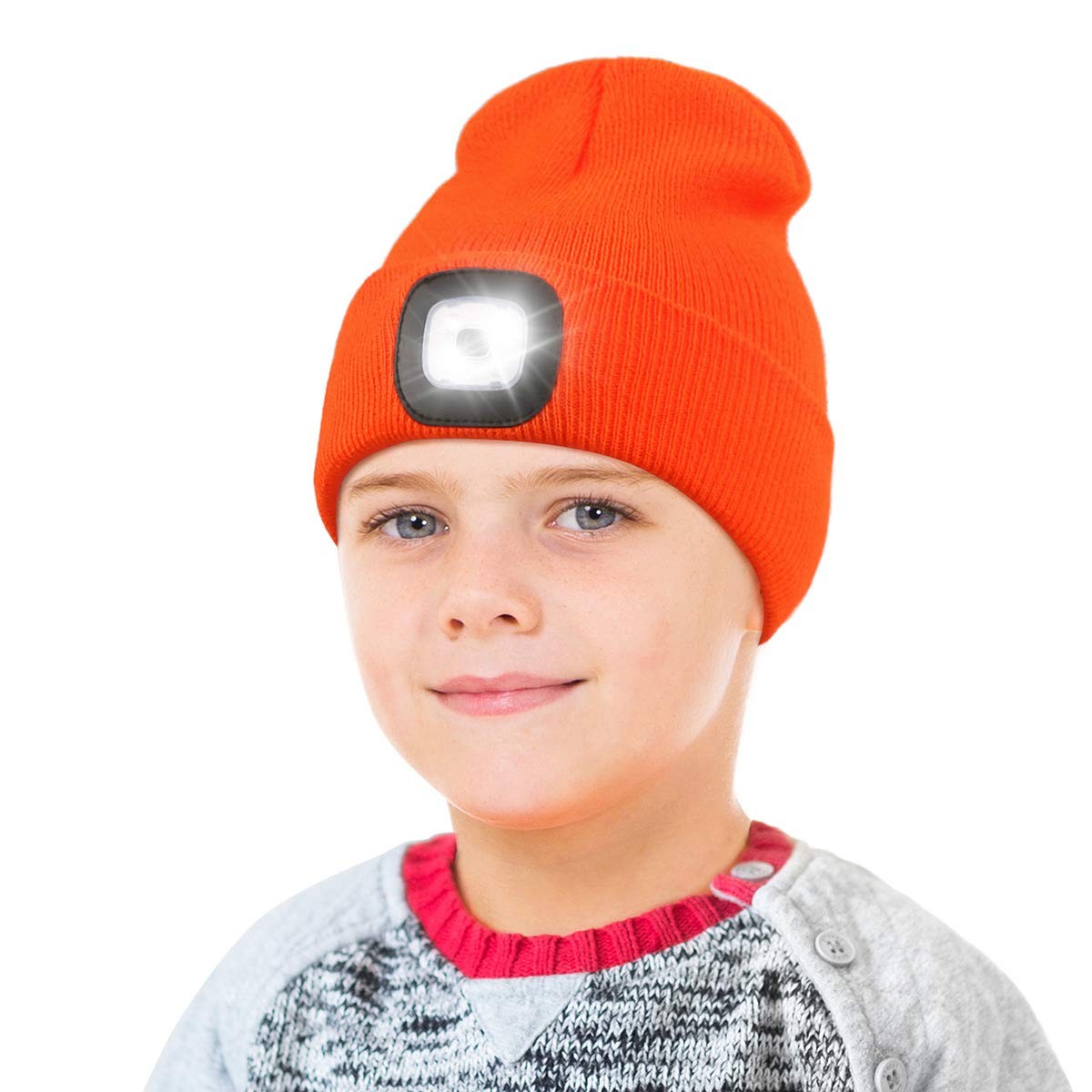 LED Beanie for Kids Rechargeable Headlamp Hat Winter Night Lighted Cap Gift