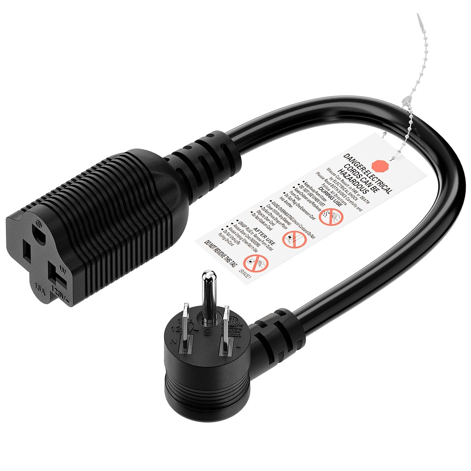 1-Foot Right Angle15 Amp Household AC Plug to 20 Amp T Blade Adapter Cable，14...