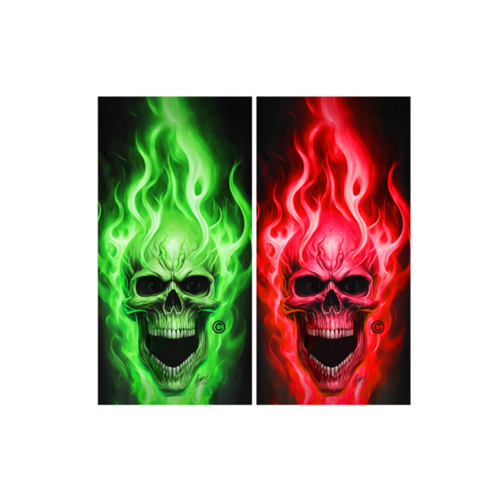 Green and Red Flaming Skull COMBO Cornhole Board Wraps ONLY Xmas Vinyl Decal 2Pk