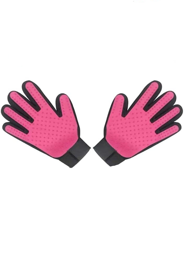 pet Hair Remover, pet Grooming Gloves, cat and Dog Hair Remover,（1 Pair Pink)