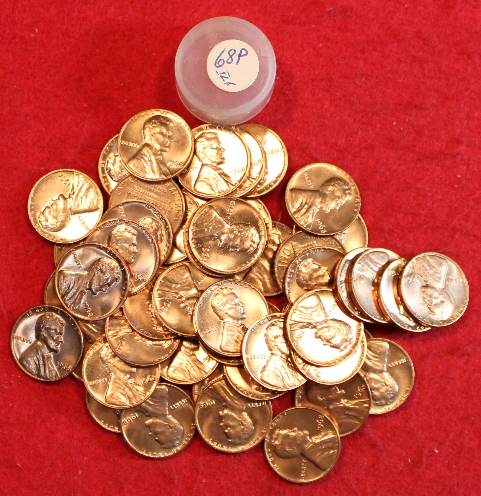 1968  Lincoln Wheat Cent Penny 50 Coin roll BU coins rolls