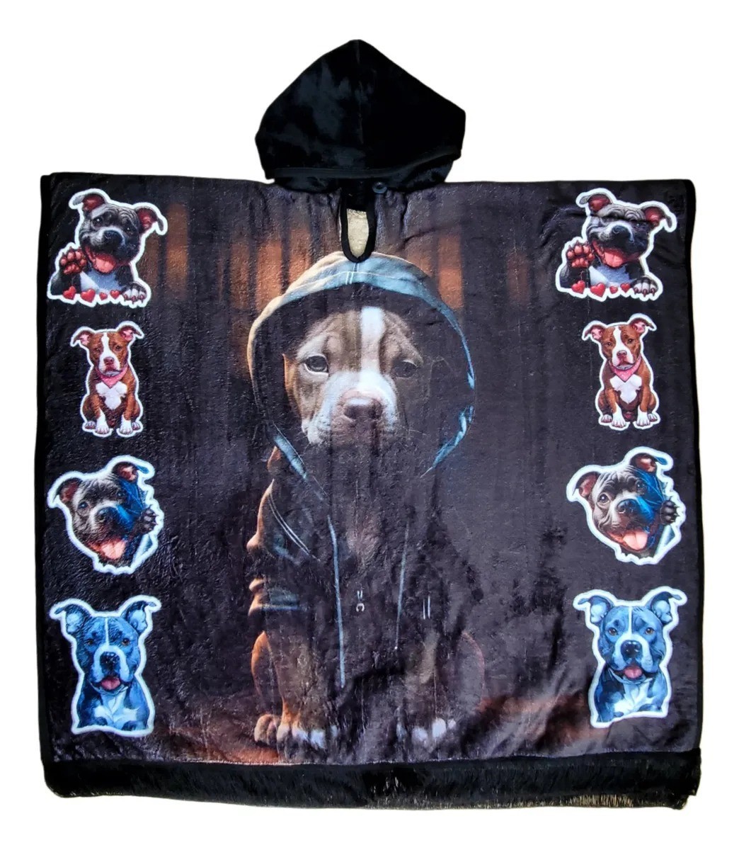 Ruana thermal poncho with Pitbull dog design