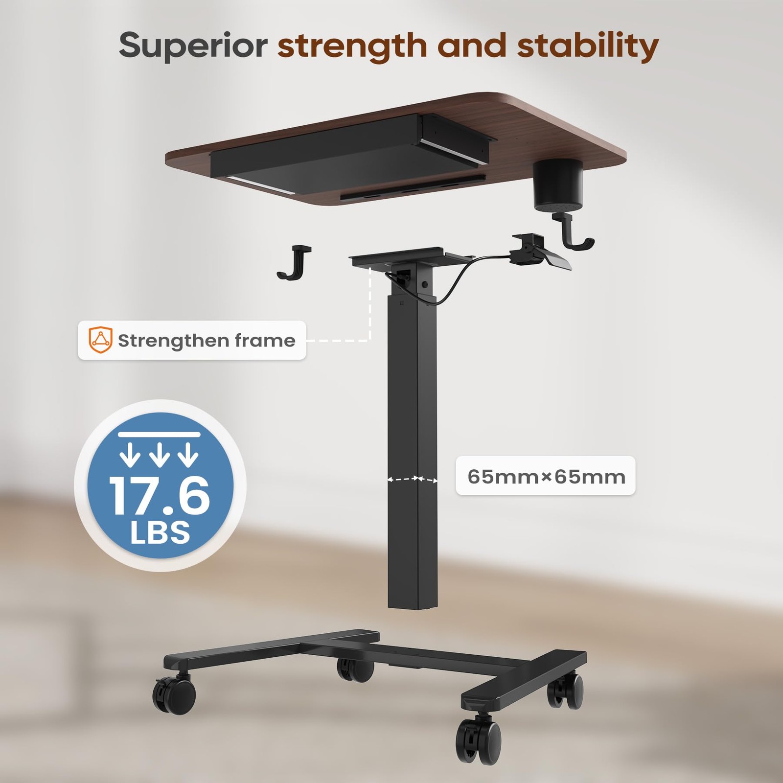 28" Mobile Standing Desk with Drawer,Height Adjustable,Walnut