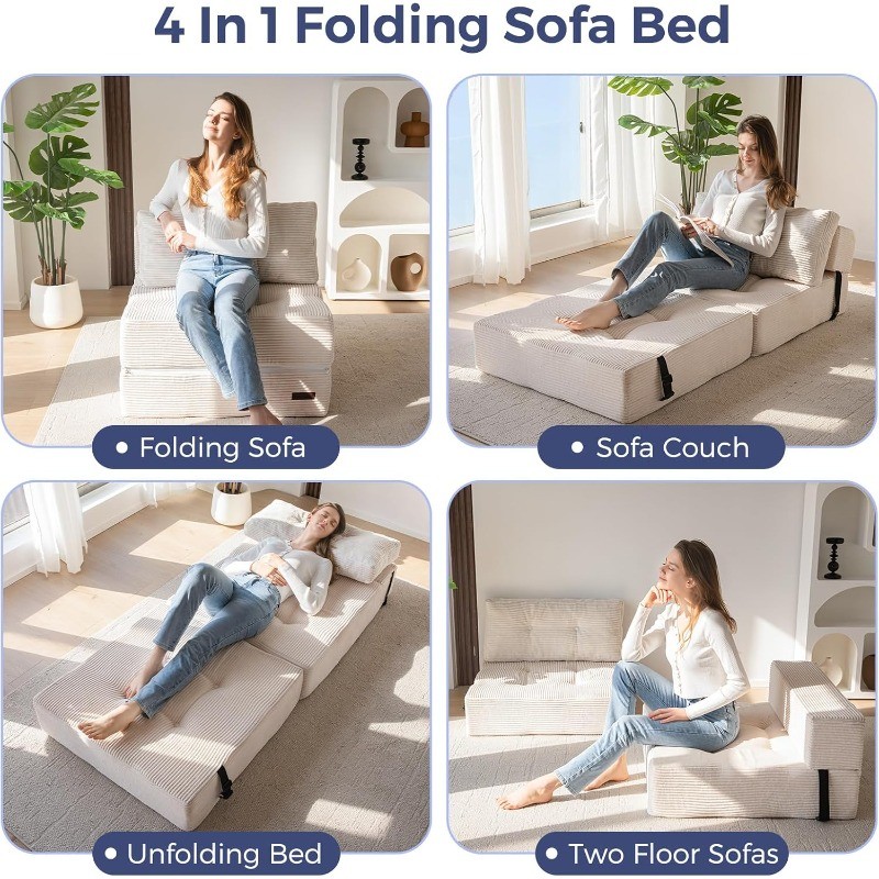 Folding Sofa Bed, Convertible Sofa Bed with High-Density Support Foam, Portable