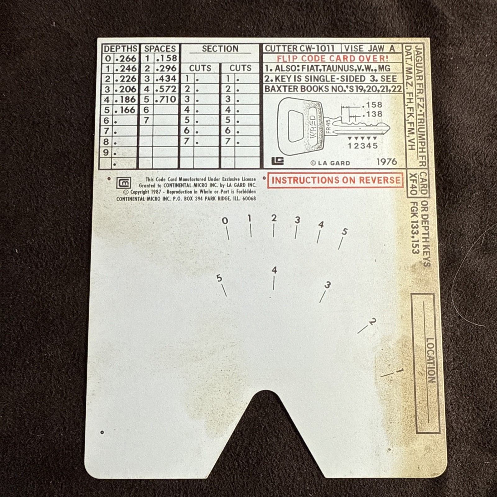 HPC FX40 Code Card HPC CODE MACHINE CODE CARD XF40 Locksmith