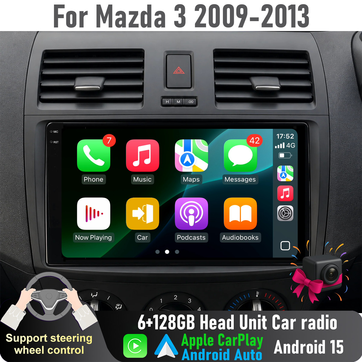 9'' Apple CarPlay Auto 6+128GB Head Unit radio For Mazda 3 2009-2013