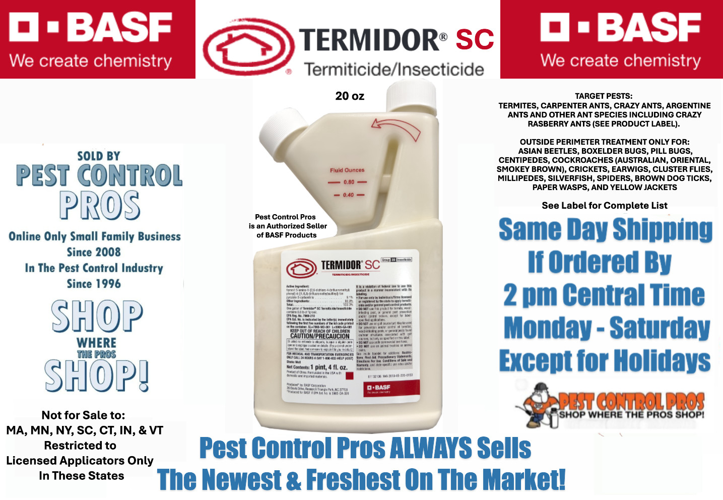 20 oz Termidor SC Termite Ant CONTROL Insectide BASF Termiticide NO Ship to NY