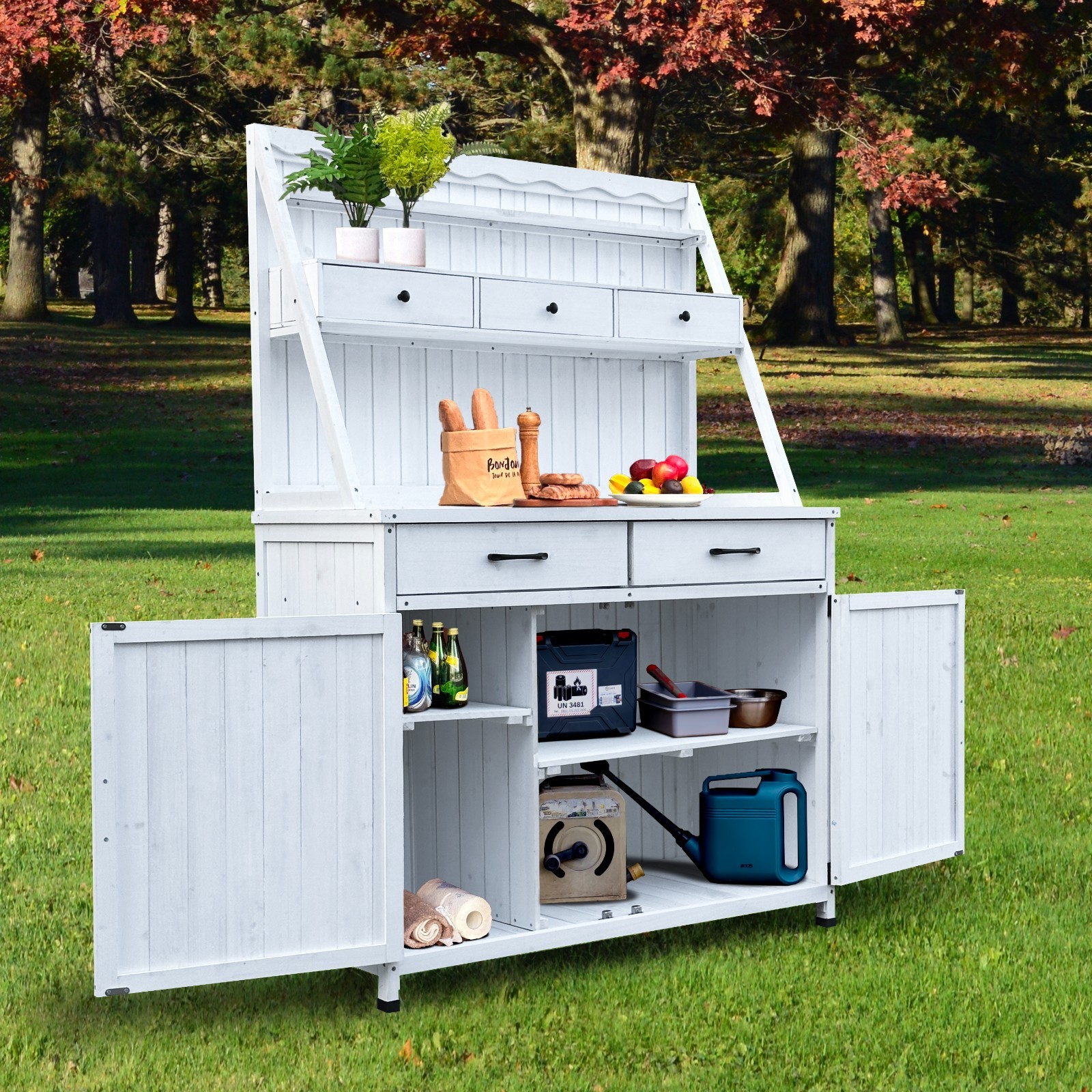 Outdoor Potting Bench Table Tableside Cabinet Tool Cabinet for Garden Patio