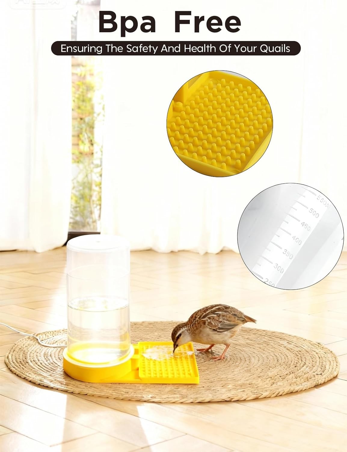 Large Capacity Quail Water Feeder,Button Quail Supplies for Quail Cage Multi-Use