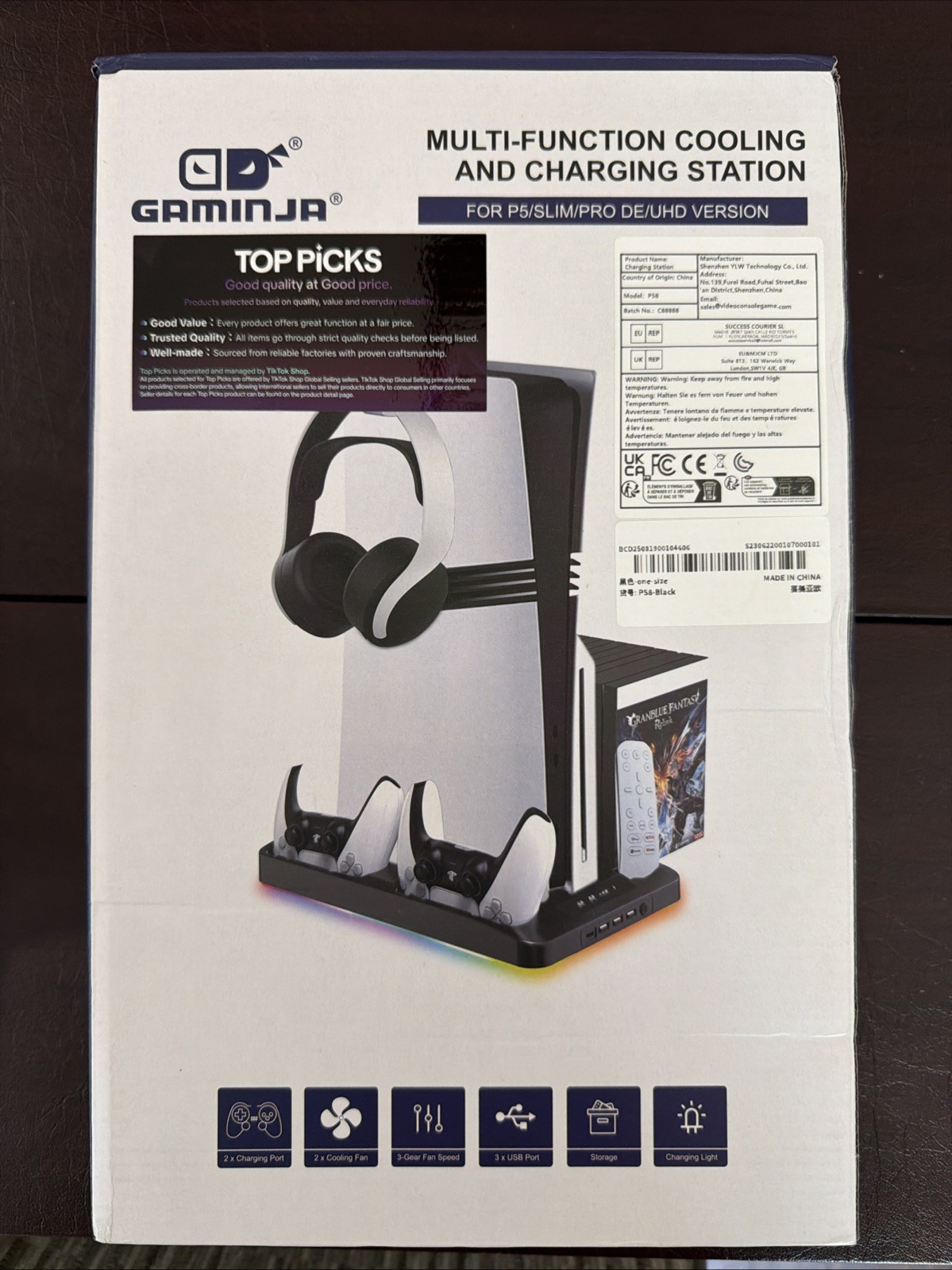 New For Playstation 5 Dualsense Controller Charging Station PS5 Cooling Fan