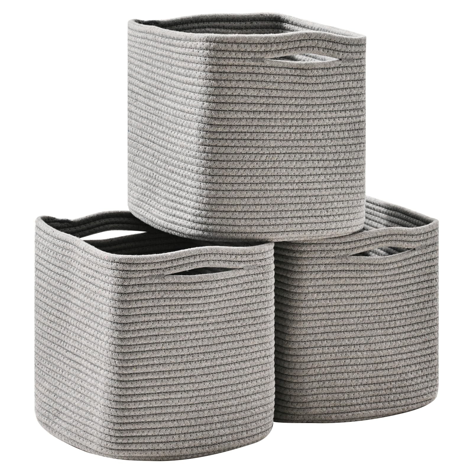 11 Inch Cube Storage Bins, Storage Cube Organizer Bins, Woven Cotton Rope Bas...