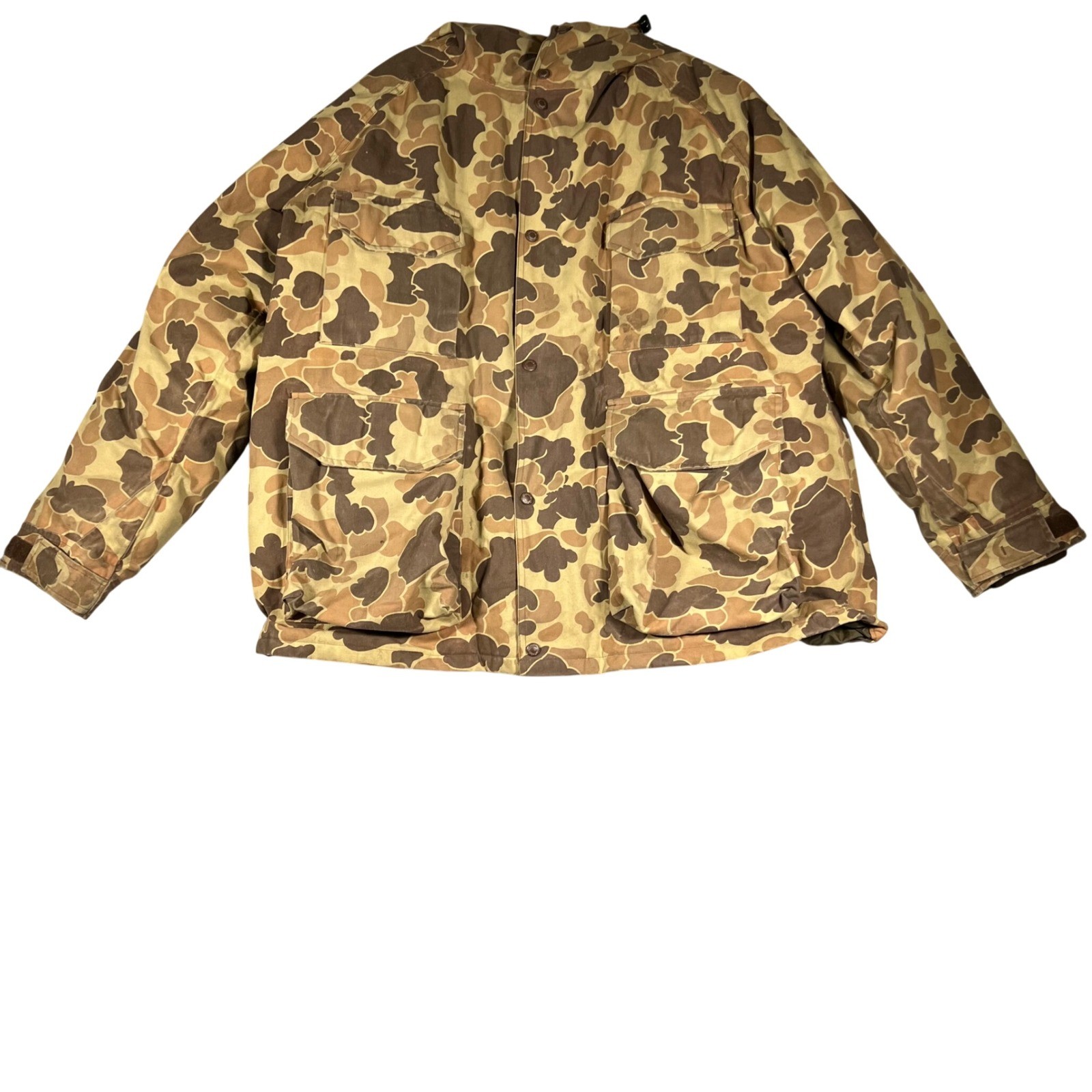 Cabelas Waterfowl Hunting Jacket Mens XL Duck Camo Hooded Field Coat Vintage