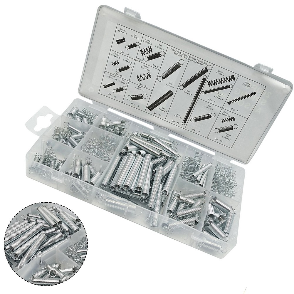 200 PCS Assorted Metal Compression Tension Hook Springs with Storage Box